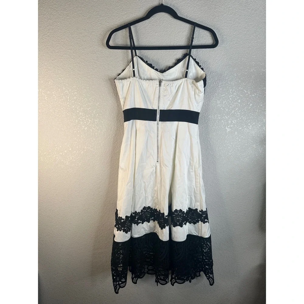 STAND Women's White Black Lace Trim Fit and Flare Cocktail Dress Size Medium